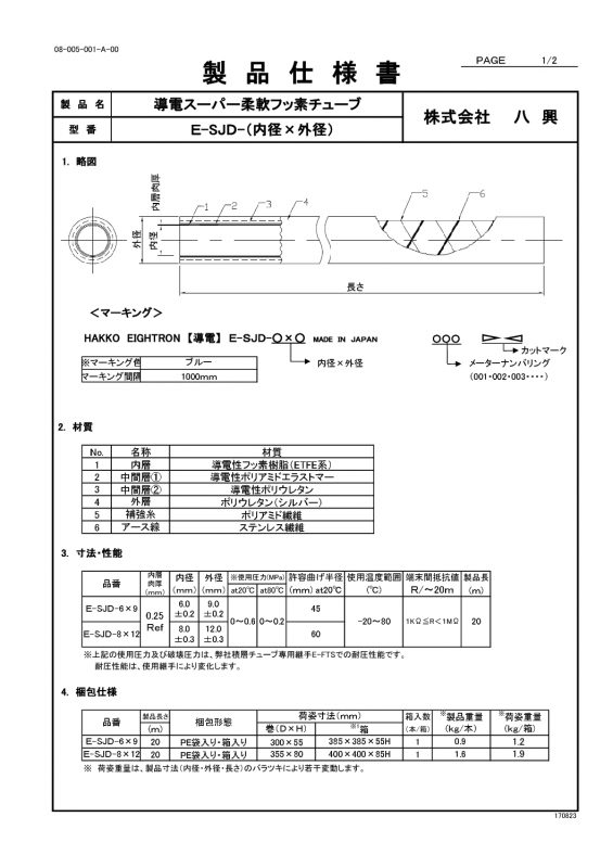 導電スーパー柔軟フッ素チューブ E-SJD | 株式会社 八興 製品サイト