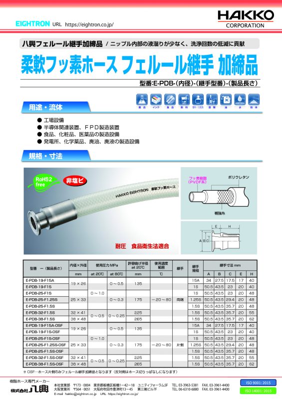 Hakkou 八興販売  HKH 柔軟フッ素ホース 8×12 20m PD-8 - 1